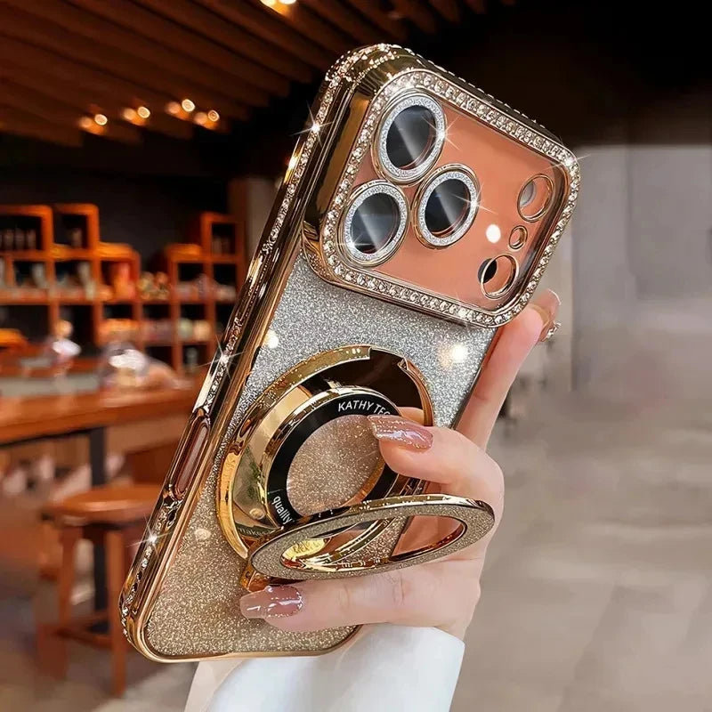 Glitter magnetic phone case for iPhone 14 Pro Max with raised lens protection by HSF Marketplace