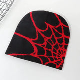 Autumn unisex spiderweb beanie hat, knitted skull cap with Y2K punk pattern for women and men
