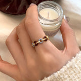 925 Sterling Silver Open Finger Ring Golden Enamel Donut Dazzling Geometric Punk For Women Jewelry Gift Dropship Wholesale