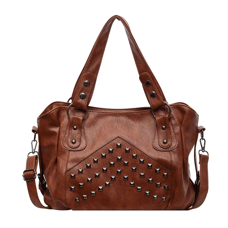 Large capacity rivet punk handbag for women by HSF Marketplace, stylish versatile design