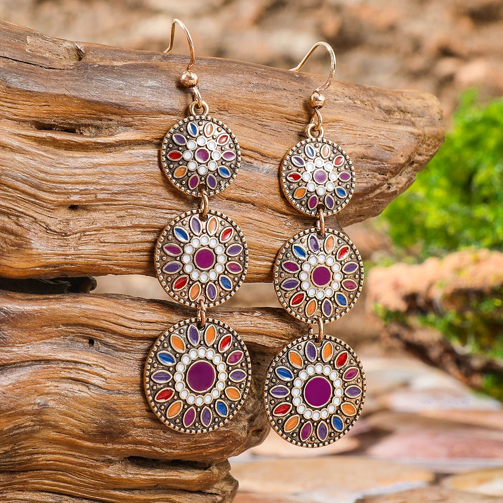 Vintage HSF geometric boho dangle earrings for women in a decorative dangling design