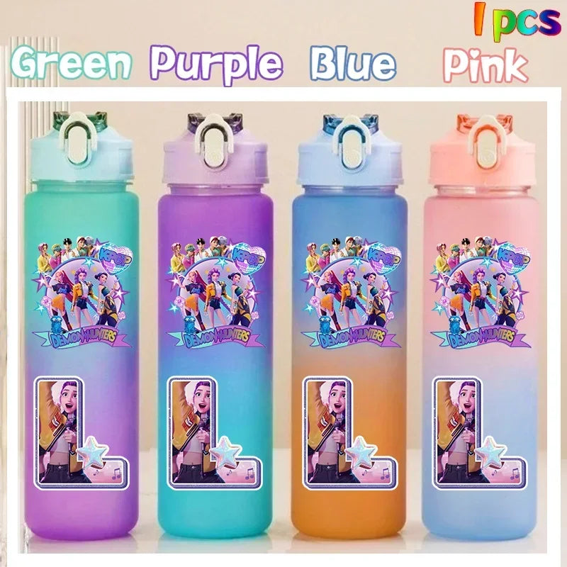 Kpop Demon Hunters gradient color water cup with straw, 750ml K-Culture merch by HSF Marketplace