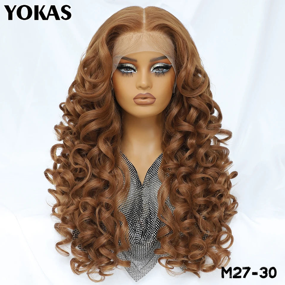 Latisha Lace Frontal Wigs 13x6 Synthetic High Temperature Fiber HD Lace Frontal Wigs 24 Inch Loose Curls Lace Wig For Afro Wome
