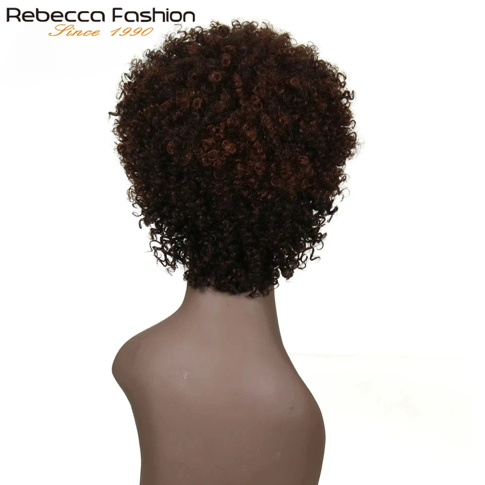 Rebecca Brazilian Afro Kinky Curly Human Hair Wig in natural brown, short, full machine-made Remy human hair from HSF Marketplace