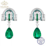 WUIHA Vintage 925 Sterling Silver Pear Cut Emerald Gemstones Drop Dangle Earrings Anniversary Gift Fine Jewelry Drop Shipping
