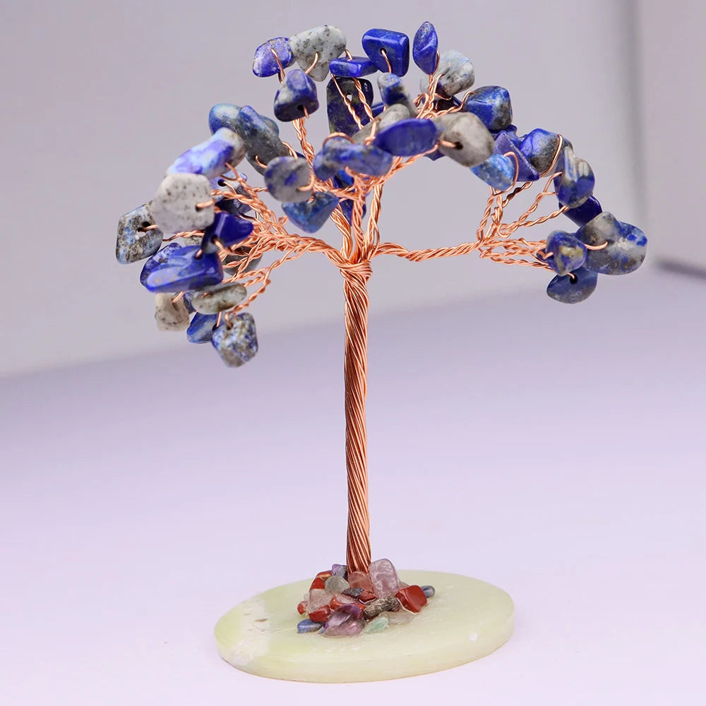 Amethyst Healing Crystals Tree Copper Wire Wrapped on Natural Stone Slice Base Home Desk Living Room Gemstone Decor Mini Sized