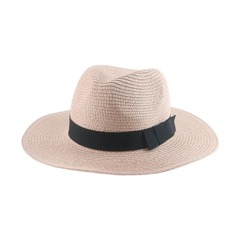 Women's black ribbon Panama straw hat by HSF Marketplace for spring and summer sun protection