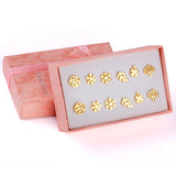 Vintage stud earrings set for women, 6 pairs in gold and silver tones by HSF Marketplace