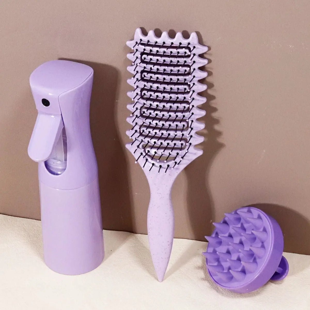 3pcs curl styling tool set - curl styling hair brush, hair spray bottle, scalp massage shampoo, special for real hair wigs