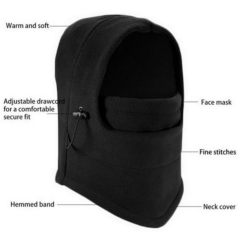 Women's winter thermal fleece balaclava hat with hood, windproof face and neck coverage for hiking and biking