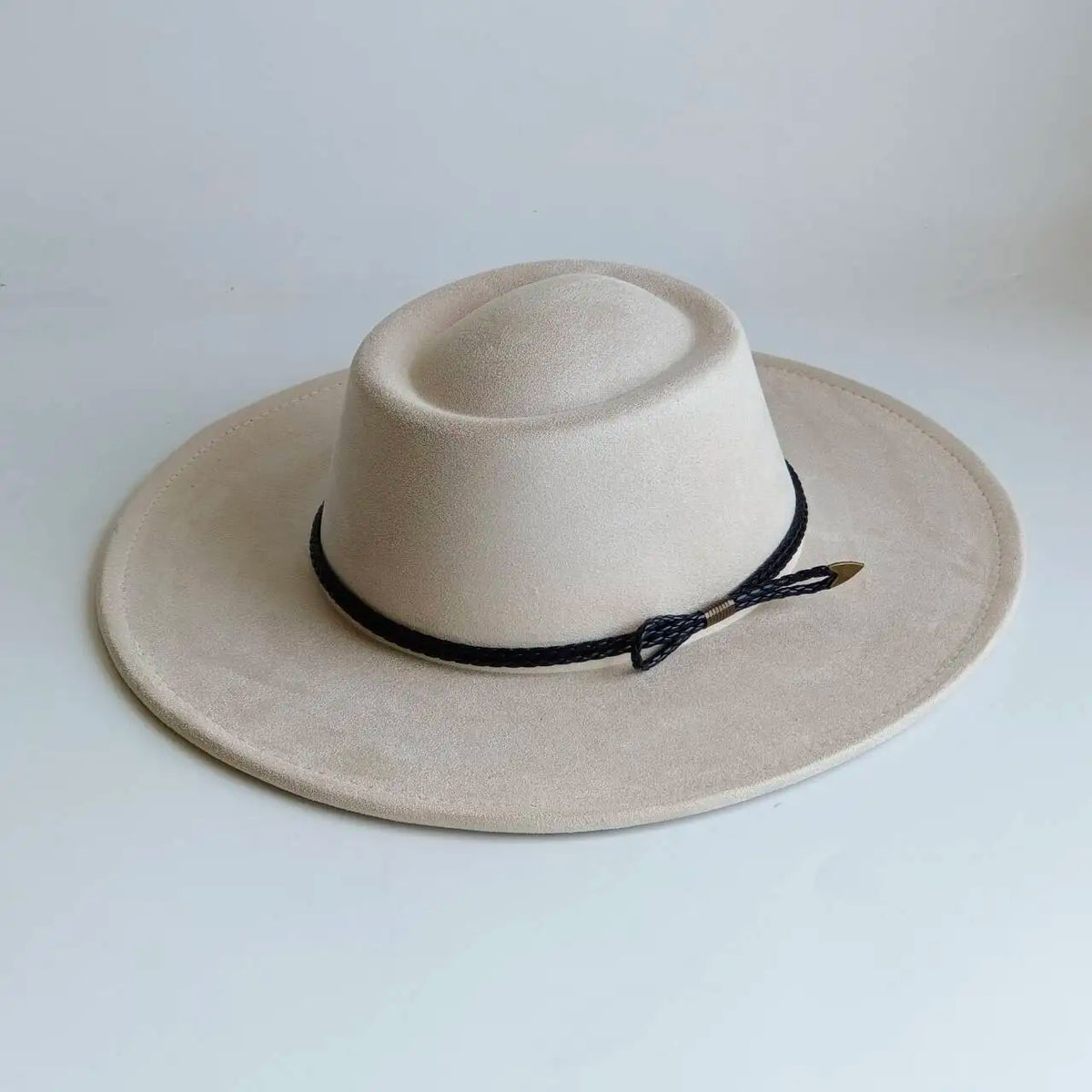 Khaki wide-brim vegan suede fedora hat for women and men, autumn and winter style