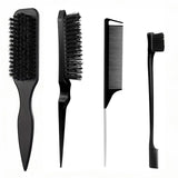 4pcs Bristle Slick Back Hair Brush for Sleek Ponytail Bun & Smoothing Baby Hairs, Flyaways, Edge Control - Backcombing & Teasing