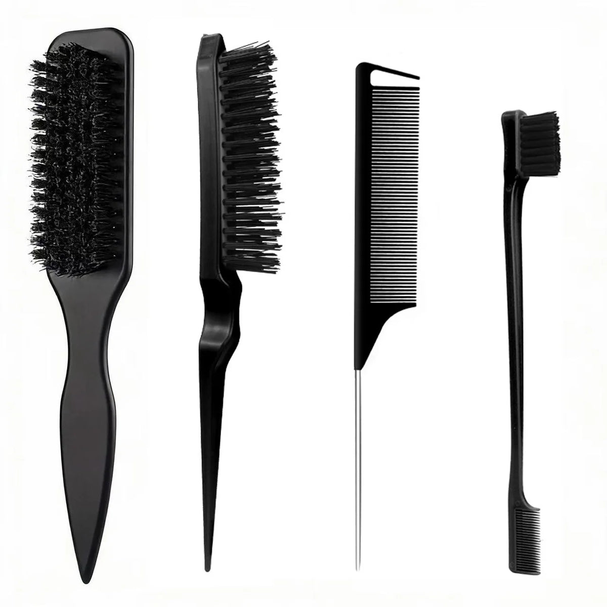 4pcs Bristle Slick Back Hair Brush for Sleek Ponytail Bun & Smoothing Baby Hairs, Flyaways, Edge Control - Backcombing & Teasing