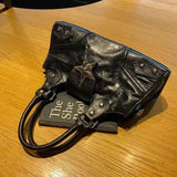 Black Y2K Korean Gothic star girl handbag with vintage fairy grunge style, shoulder tote bag for women.