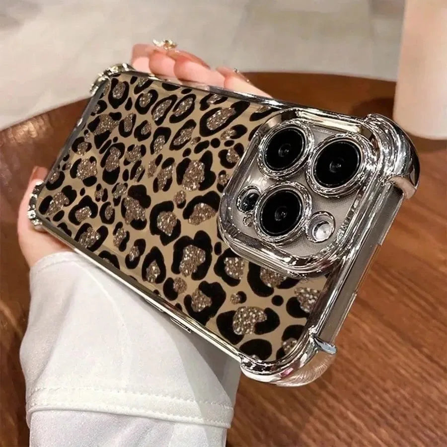 Glitter leopard print plating phone case for iPhone models by HSF Marketplace