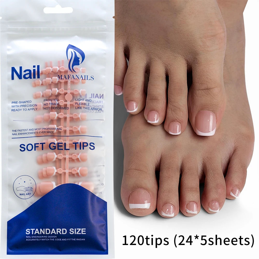 120-piece pink square French tip press-on toenails, short glossy false toe nails set by HSF Marketplace