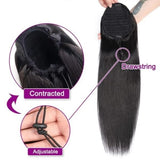 HSF Marketplace human hair drawstring ponytail extension, natural silky straight clip-in Remy hairpiece for women