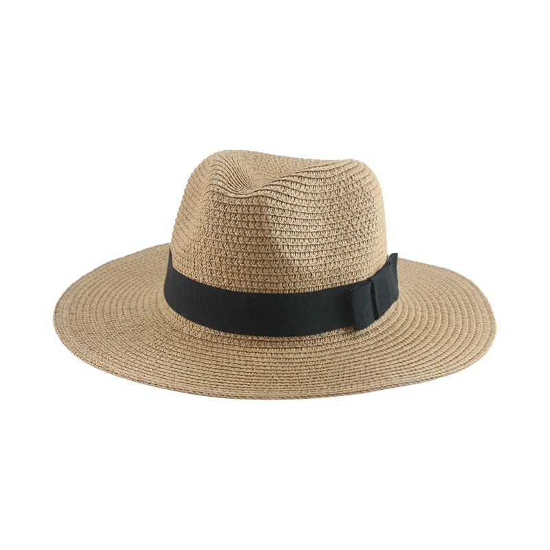 Black ribbon Panama straw hat for women, lightweight spring and summer sun protection style