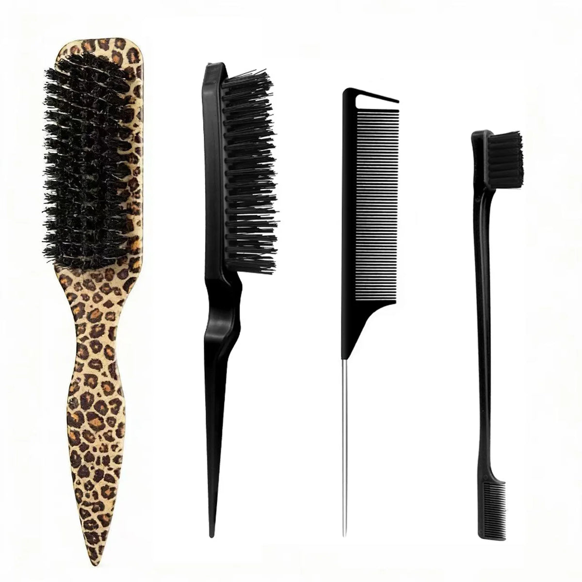 4pcs Bristle Slick Back Hair Brush for Sleek Ponytail Bun & Smoothing Baby Hairs, Flyaways, Edge Control - Backcombing & Teasing