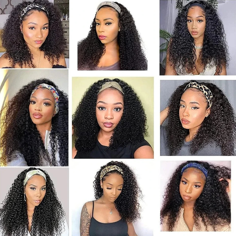 Kinky curly human hair headband wig for women, 250% density, wear-and-go style by HSF Marketplace