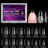 Short almond soft gel nail tips, full cover false nails for acrylic and press-on manicures, 100/320/600 pieces