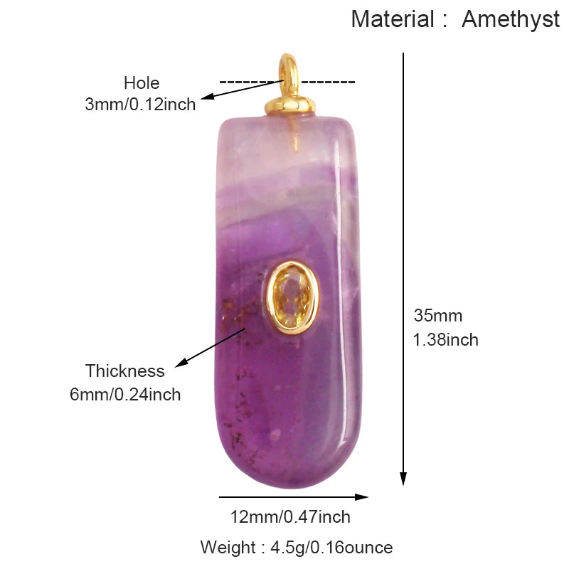 Jade, agate, amethyst, amazonite, water grass, and lapis lazuli charm pendant in 18K gold-plated jewelry for necklace craft making.
