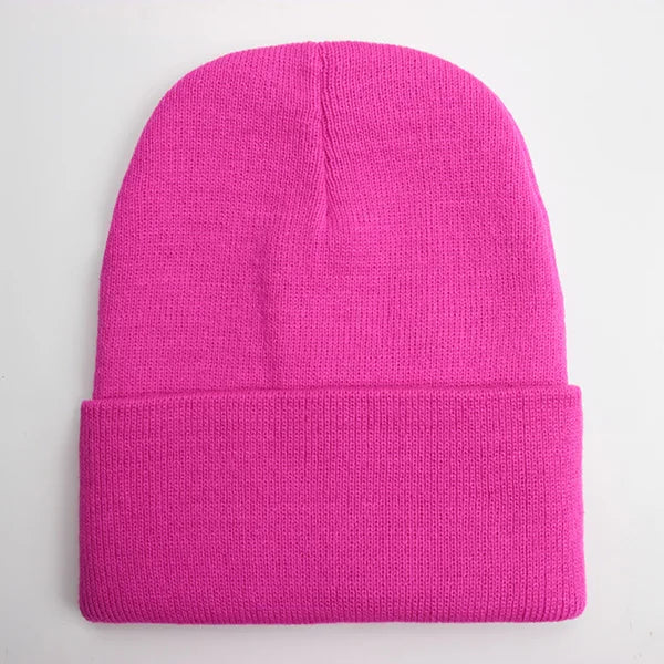 Unisex soft knitted winter beanie hat in a solid color, available in 24 color options