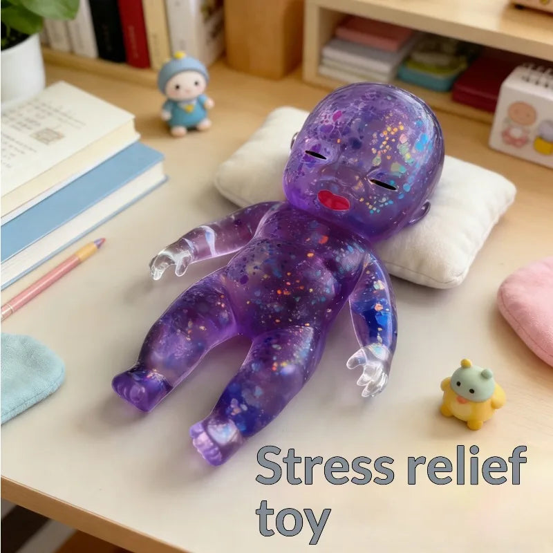Clear Doll Fidget Toy, Sequin Filled Interior, Anxiety Relief Toy for Students