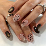 HSF Marketplace brown leopard print cat's eye almond press-on false nail tips, 24-piece set
