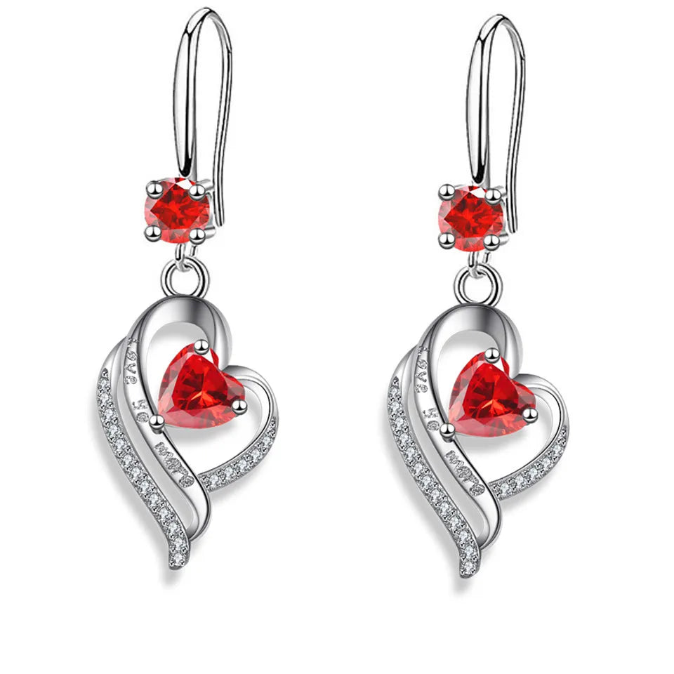 HSF Marketplace silver heart drop earrings for women with colorful zircon stones