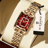 BINBOND Zircon Luxury Reloj Original Waterproof Sturdy Auto Date Women's Watches Ladies Wristwatch Quartz Watch For Women