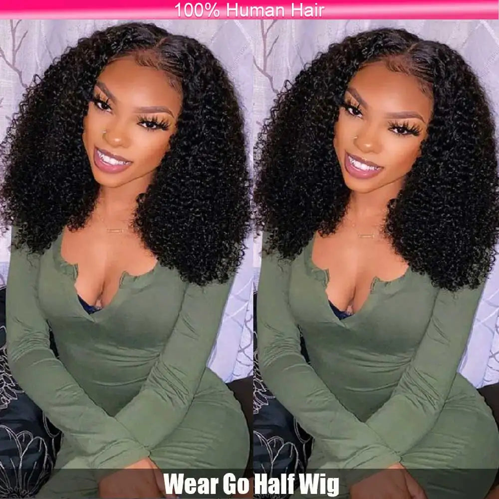 Kinky curly 32-inch Remy human hair half wig with headband by HSF Marketplace