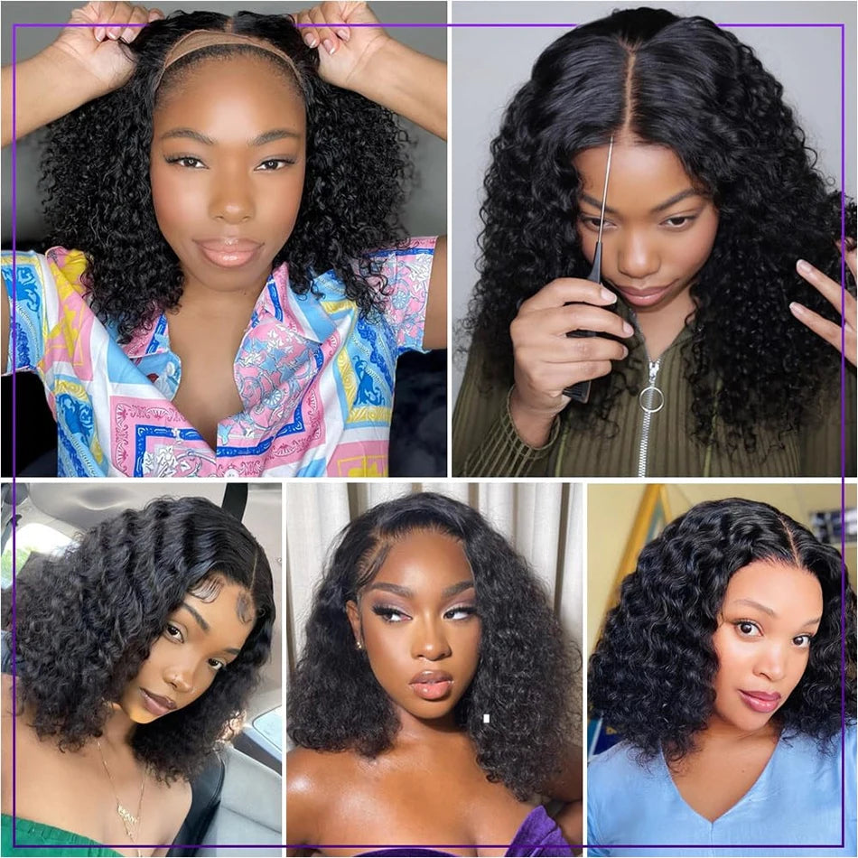 Kinky curly lace front human hair wig by HSF Marketplace, wet and wavy water wave style, ready-to-wear glueless wig for women