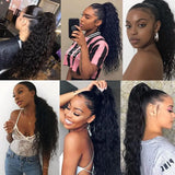 Women’s Clip-In Human Hair Ponytail Extensions 10A Grade Water & Corn Wave, 100% Unprocessed Brazilian Hair, Drawstring Closure