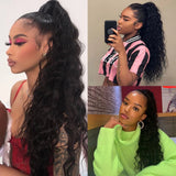 Peruvian water wave wrap-around clip-in ponytail extension, 12–26 inch Remy human hair for Black women