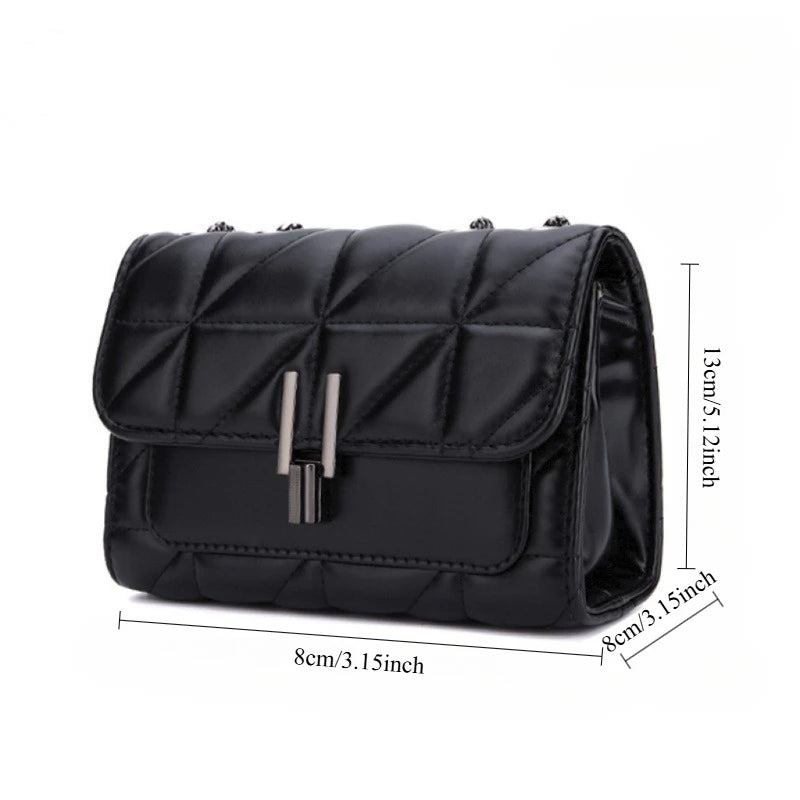 Fashionable women's quilted leather shoulder bag with buckle chain and diamond grid embroidery, mini crossbody style by HSF Marketplace.