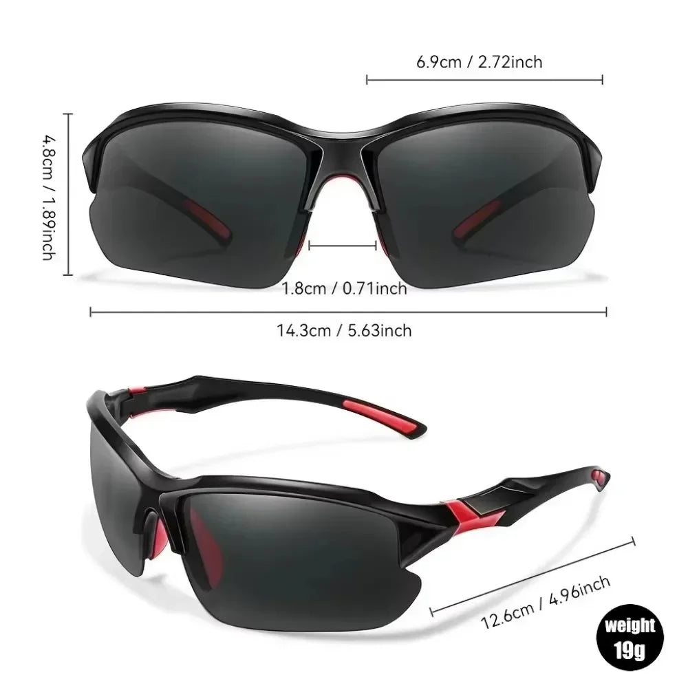 Polarized sports glasses for men and women, windproof and stylish, suitable for outdoor activities like running, fishing, golf, and driving.
