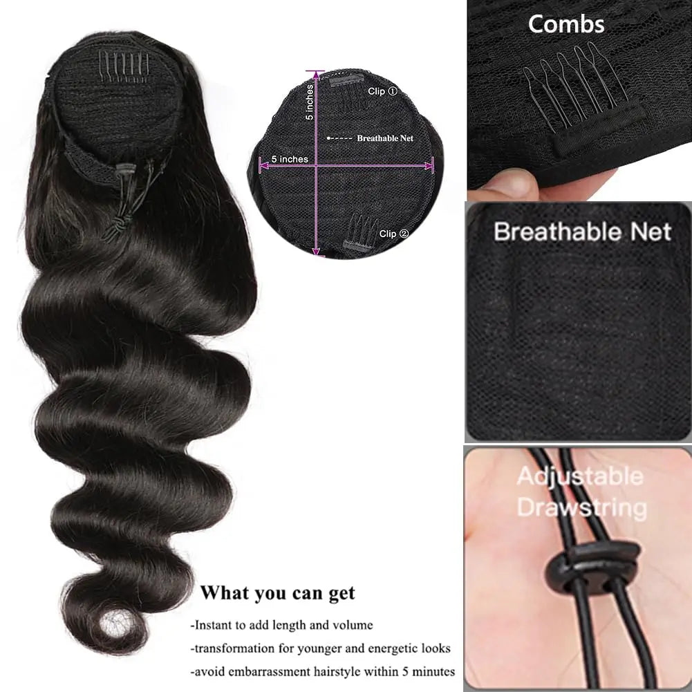 Straight Brazilian human hair drawstring ponytail extension for Black women by HSF Marketplace