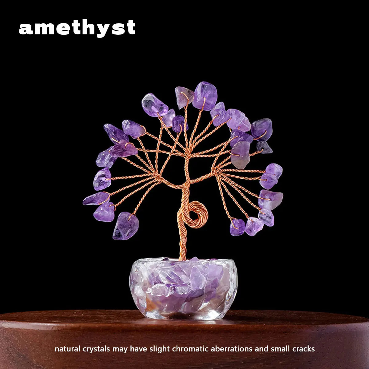 1pc Natural Crystal Lucky Tree Ornament Glass Treasure Pot Base Home Desktop Decoration Crafts Holiday Gift
