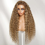 UNice Pre Everything 13x4 Lace Frontal Side Part Bronde Color With Honey Blonde Highlights Water Wave Human Hair Glueless Wigs