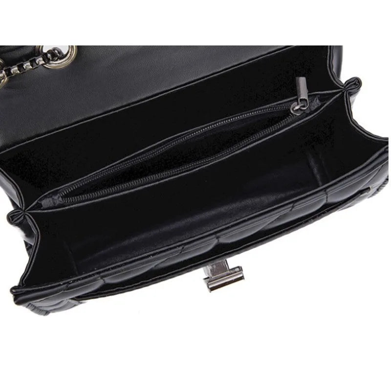 Fashionable women's quilted leather shoulder bag with buckle chain and diamond grid embroidery, compact crossbody purse by HSF Marketplace.