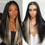 Layered straight human hair wig with blonde underlayer for an elegant style by HSF Marketplace