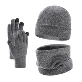 Men's warm knit beanie hat, scarf and gloves set for winter in a coordinated design