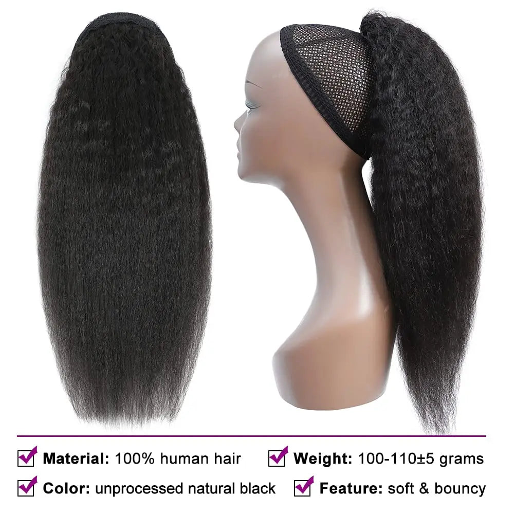 HSF Marketplace kinky straight drawstring ponytail, 100% Brazilian Remy human hair, natural color