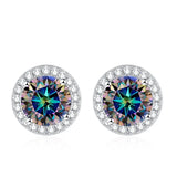 Tezzc moissanite stud earrings in 925 sterling silver with sparkling green, blue, pink, red, and black stones