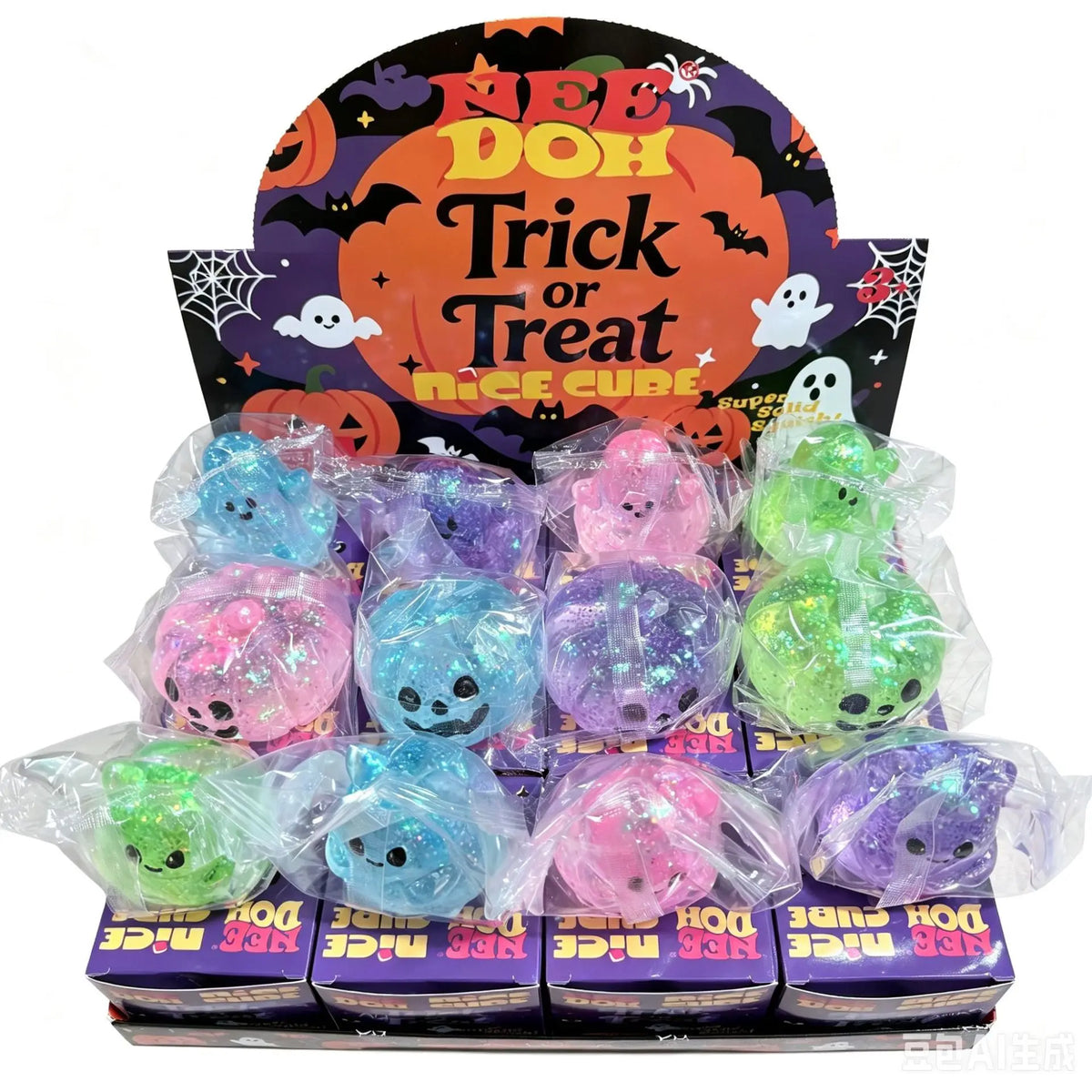 2026 Halloween Glitter Luminous  Maltose Squishy Squeeze Balls Stress Relief Slow Rebound Pinch Toy Halloween Party Favors