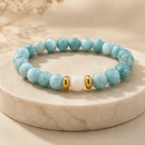 Aqua-Blue Beaded Stretch Bracelet; A Glossy, Marble-Patterned Round Bead Bracelet for Women and Girls—Stylish Everyday Jewelry