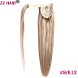 ZZHAIR 100% human hair straight wrap-around ponytail extension, machine-made Remy clip-in, 16-28 inches
