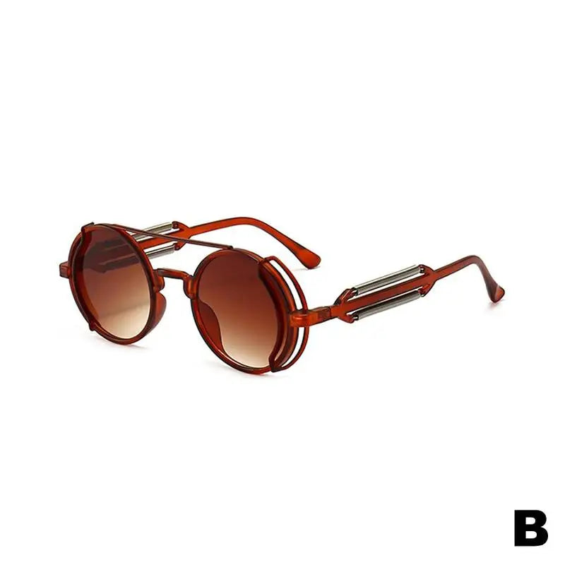 Fashion trendy punk steampunk sunglasses with round gothic style frames, UV400 protection, double spring hinges, by HSF Marketplace.