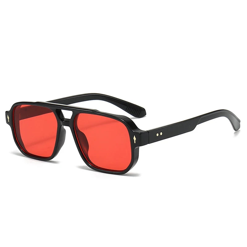 Vintage men's square sunglasses with clear ocean lenses, rivet accents, UV400 protection, stylish eyewear for men and women.